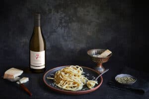 Township 7 Chardonnay paired with Cacio e Pepe.